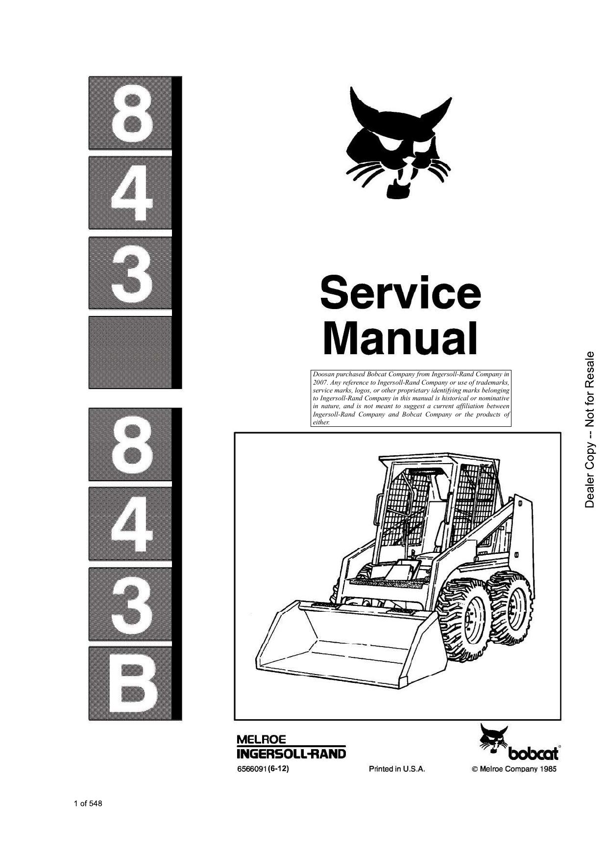 843 843B Loader Service Manual Bobcat